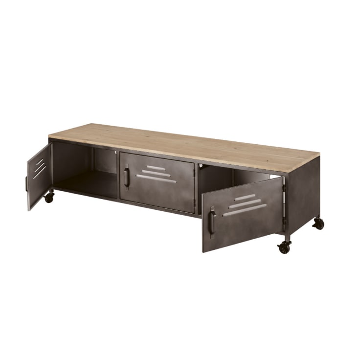 Maisons du Monde Wayne - Mueble de TV con 3 puertas y ruedas metal gris y mango macizo Devoluciones gratuitas