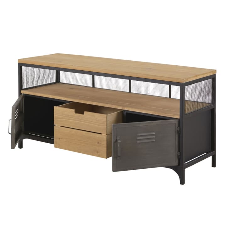 Maisons du Monde Harvey - Mueble de TV industrial con 1 cajón y 2 puertas de abeto y metal Outlet