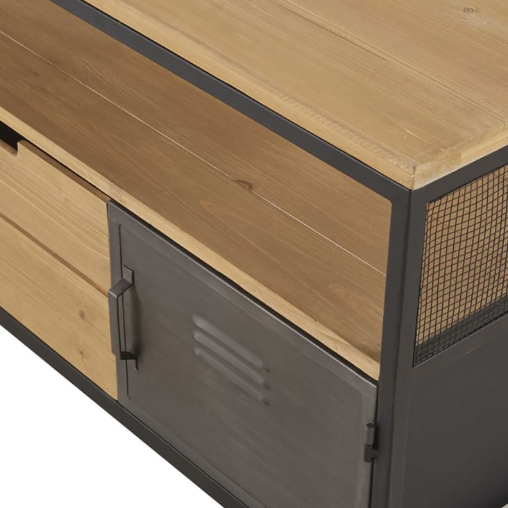 Maisons du Monde Harvey - Mueble de TV industrial con 1 cajón y 2 puertas de abeto y metal Outlet