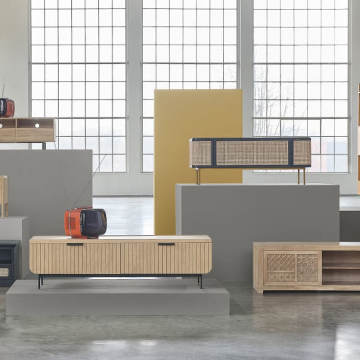 Maisons du Monde Harvey - Mueble de TV industrial con 1 cajón y 2 puertas de abeto y metal Outlet