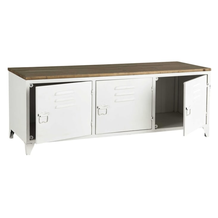 Maisons du Monde Bruce - Mueble de TV industrial 3 puertas de metal blanco y abeto Ofertas