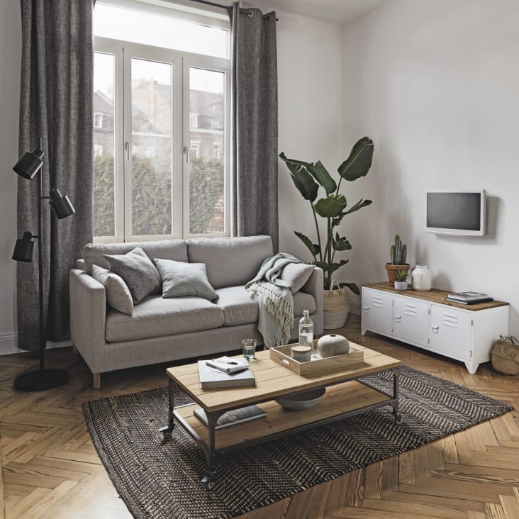 Maisons du Monde Bruce - Mueble de TV industrial 3 puertas de metal blanco y abeto Ofertas