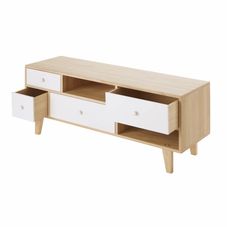 Maisons du Monde Spring - Mueble de TV blanco de estilo escandinavo con 4 cajones de paulonia Rebajas de fábrica