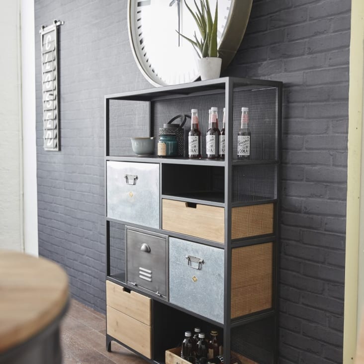 Maisons du Monde Harvey - Estantería industrial con 4 cajones y 1 puerta de abeto y metal Descuento