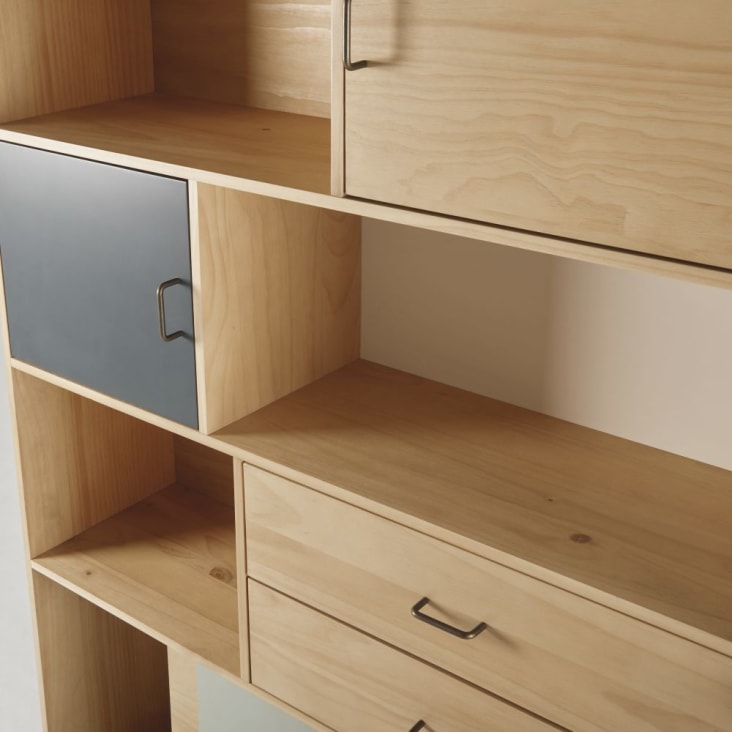 Maisons du Monde Jeannette - Biblioteca de 4 puertas y 2 cajones color gris azulado gris y crudo Tienda