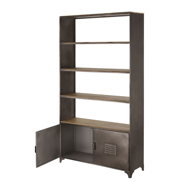 Maisons du Monde Wayne - Biblioteca con 2 puertas grises de metal y mango macizo Rebajas online