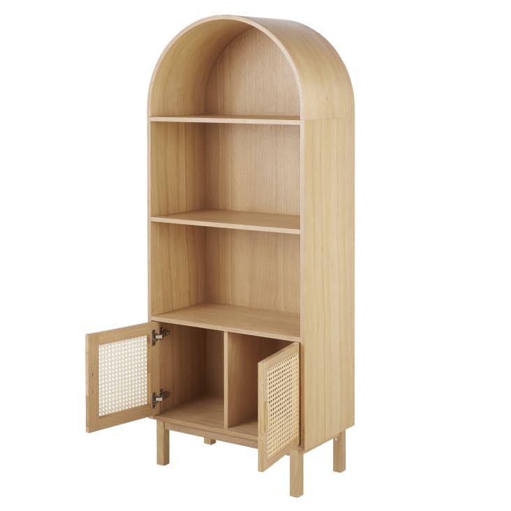 Maisons du Monde Canopy - Estantería de madera de 2 puertas y 3 nichos de caña de ratán Últimos 2 días
