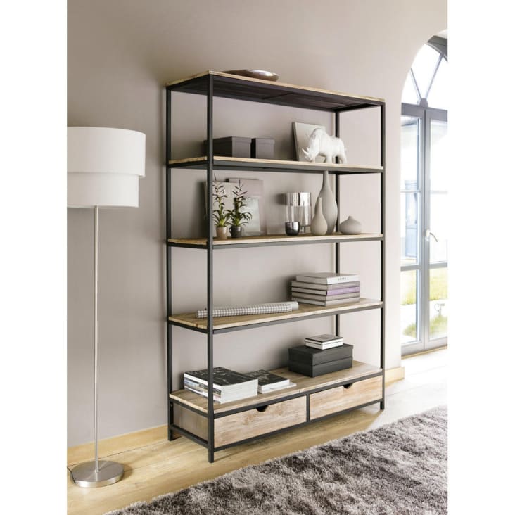 Maisons du Monde Long Island - Estantería industrial con 2 cajones de abeto macizo y metal Precio de fábrica