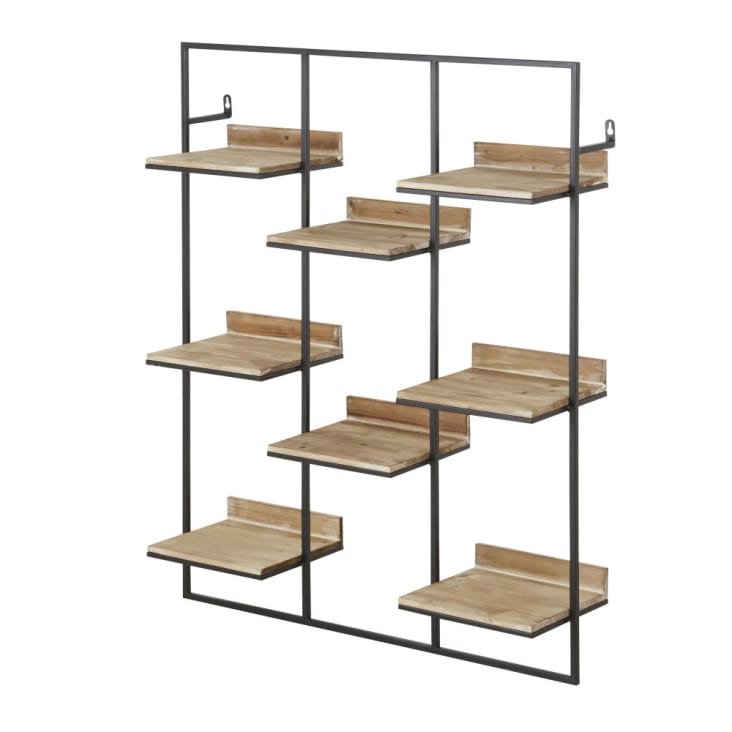 Maisons du Monde ROGER - Estantería de pared de madera de abeto y metal negro Oferta exclusiva