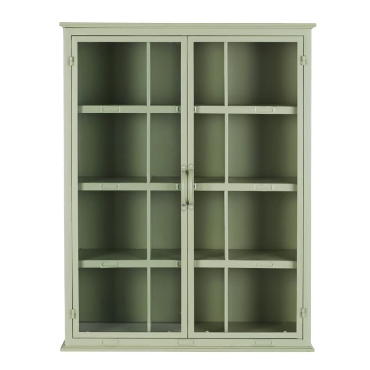Maisons du Monde Estantería de hierro verde salvia con 2puertas de cristal