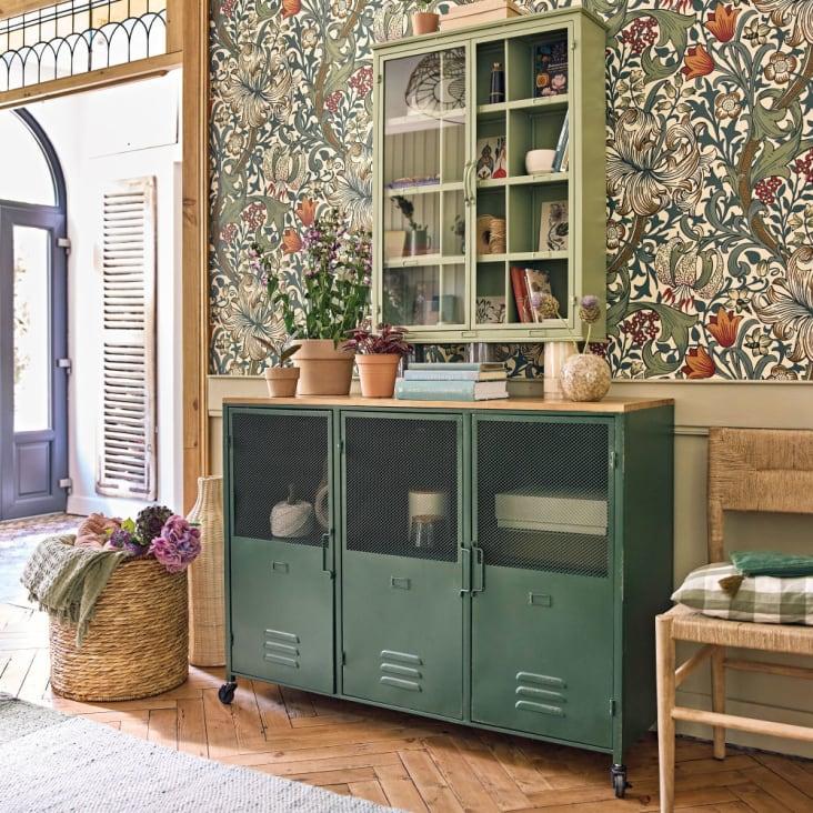 Maisons du Monde Estantería de hierro verde salvia con 2puertas de cristal Devoluciones gratuitas