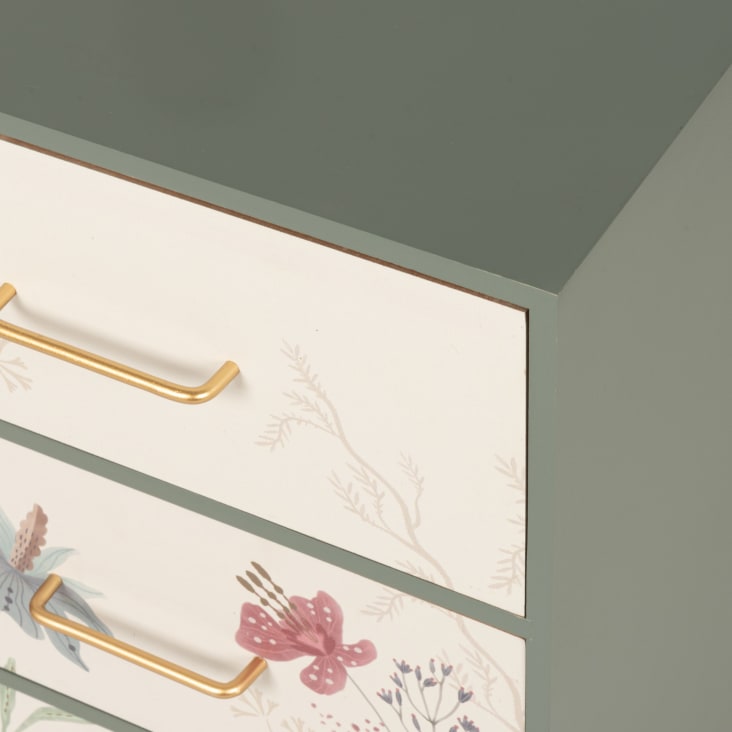Maisons du Monde Pequeño mueble de almacenamiento de 3 cajones con flores verde y beige Ventas relámpago