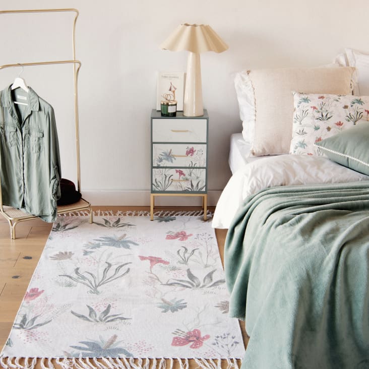 Maisons du Monde Pequeño mueble de almacenamiento de 3 cajones con flores verde y beige Ventas relámpago