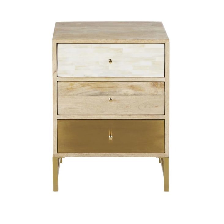 Maisons du Monde MARGUETI - Cajonera pequeña con 3 cajones marrón blanco y dorado