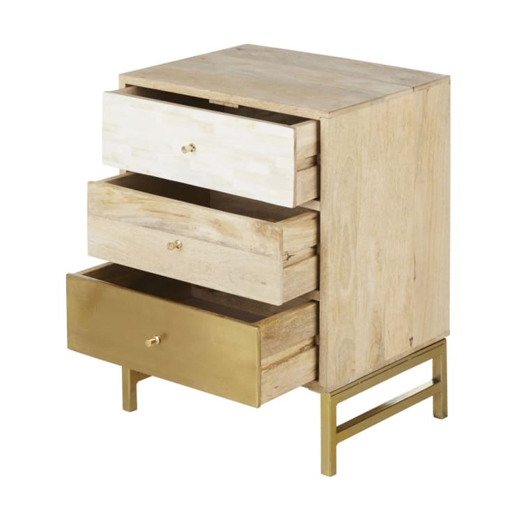 Maisons du Monde MARGUETI - Cajonera pequeña con 3 cajones marrón blanco y dorado COMPRAR AHORA