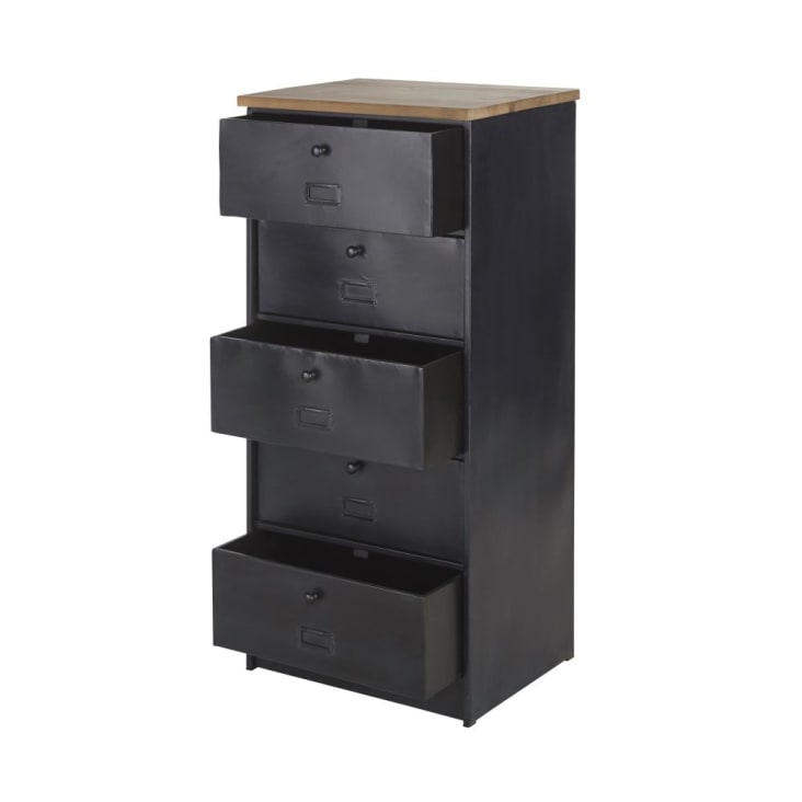 Maisons du Monde WYATT - Mueble pequeño con 5 cajones de madera de abeto y metal negro Liquidación