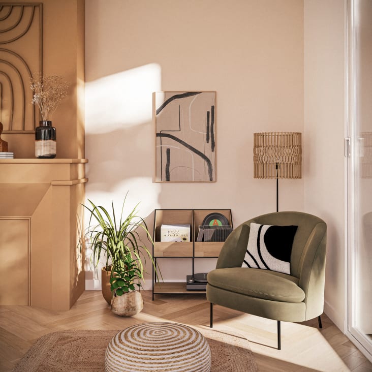 Maisons du Monde JIMMY - Cajonera para vinilos de madera de abeto y hierro reciclado negro Tienda de fábrica